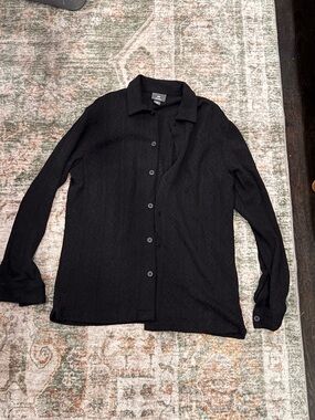 H&M Black Textured Button-Front Shirt Jacket